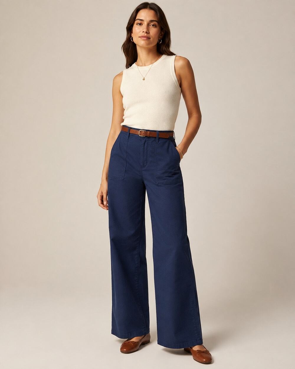 NWT J.Crew Camp Pocket Wide Leg Pants Navy Size 33 Utility Trouser CI936